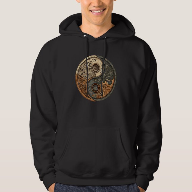 Balance and Harmony Yin Yang Symbol with Waves 1 Hoodie (Framsida)