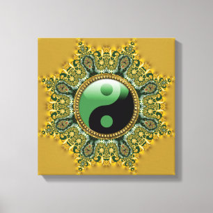 Balance Meditation Mandala för guld Grönt Canvastryck