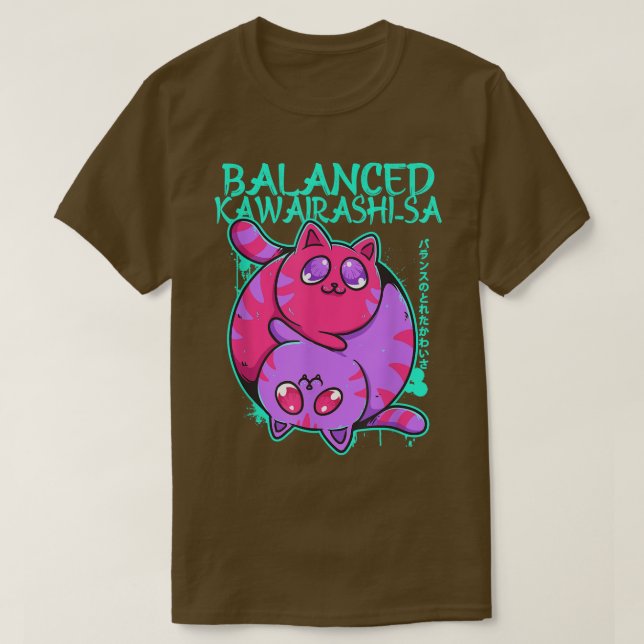 Balanced Kawairashi-sa Yin Yang Anime Cat Kitten O T Shirt (Design framsida)