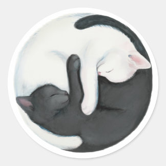 Balancing Yin Yang Cats: Black and White Kittens Runt Klistermärke
