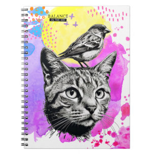 Balansen är Nyckel - Katt + fågel   Journal Anteckningsbok
