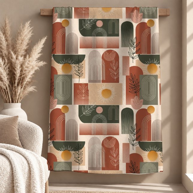 Balanserad dammig grön koppar Boho filt konst (Balanced Dusty Green Copper Boho Blanket Art)