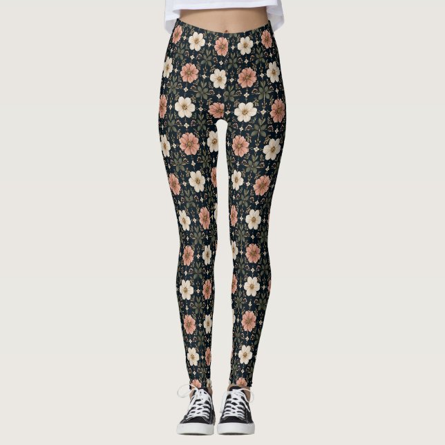 Balanserad Modern Blommig Rutnät Leggings (Framsida)