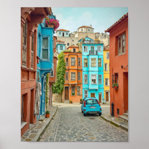 Balat Istanbul Turkiet Vattenfärg Poster