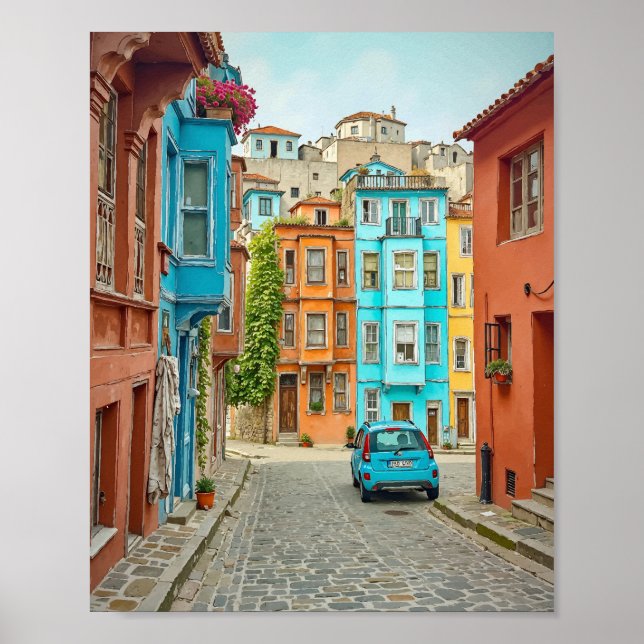 Balat Istanbul Turkiet Vattenfärg Poster (Framsidan)