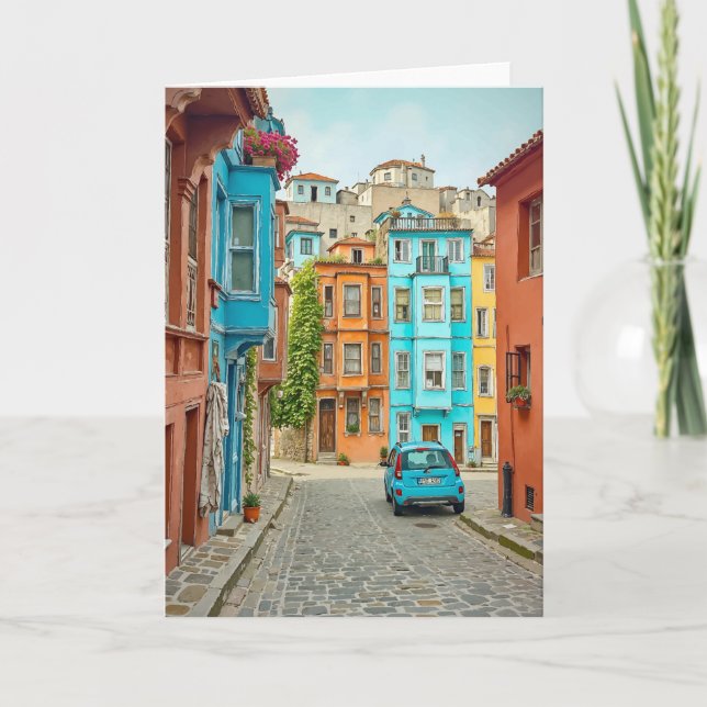 Balat Istanbul Turkiet Vattenfärg Tack Kort (Framsida)