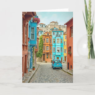 Balat Istanbul Turkiet Vattenfärg Tack Kort