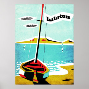 Balaton sjö, fiskebåt vid kusten, Ungern Poster