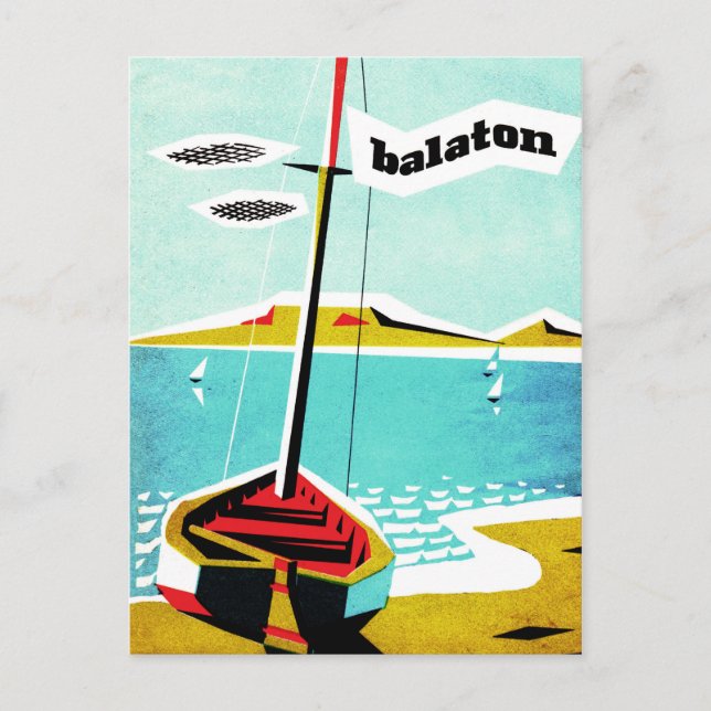 Balaton sjö, fiskebåt vid kusten, Ungern Vykort (Framsida)