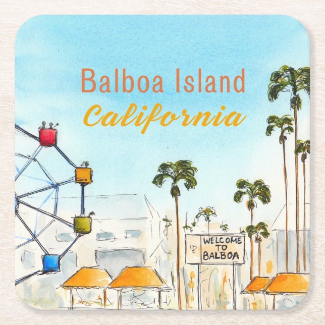 Balboa Island Newport Beach Coaster Underlägg Papper Kvadrat (Framsidan)