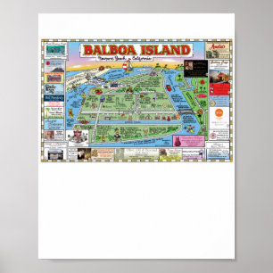 Balboa Island, Newport Beach, Tecknad Karta Poster