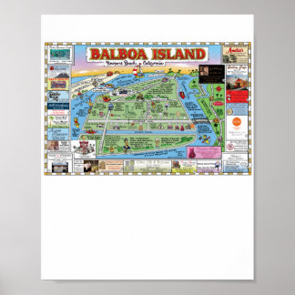 Balboa Island, Newport Beach, Tecknad Karta Poster