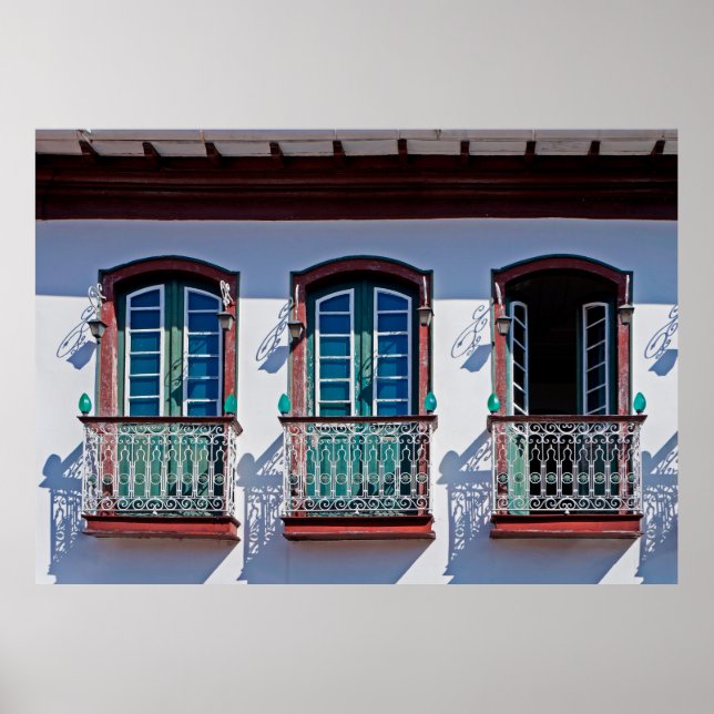 Balconies on facade in Diamantina, Minas Gerais, B Poster (Framsidan)