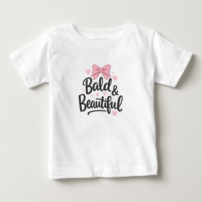 Bald & Beautiful Pink Bow Baby Gift T-Shirt (Framsida)