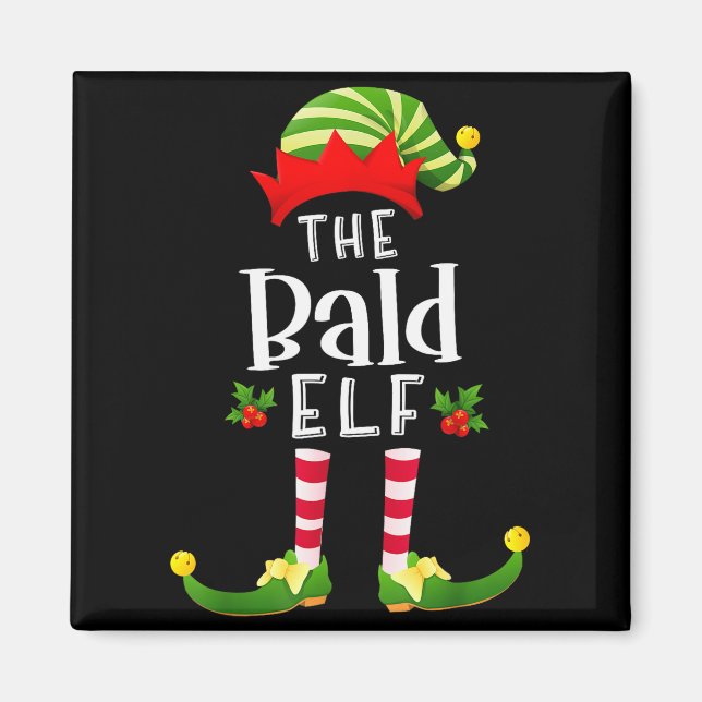 Bald Christmas Elf Matching Pajama X-mas Party  Magnet (Framsidan)