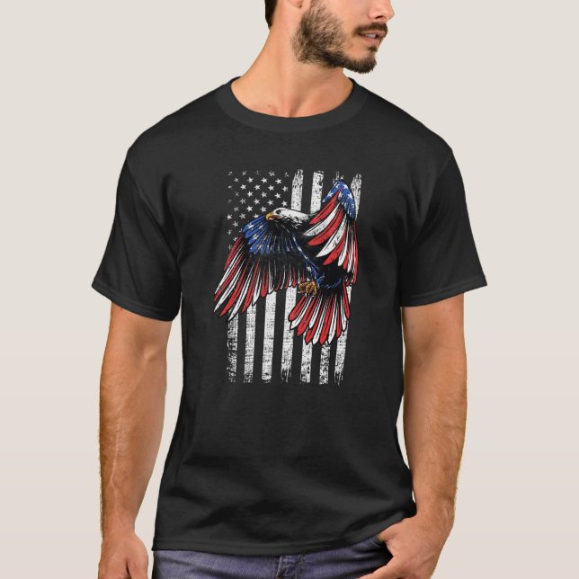 Bald Eagle 4th of July Merica Men Women USA Flag P T Shirt (Framsida)