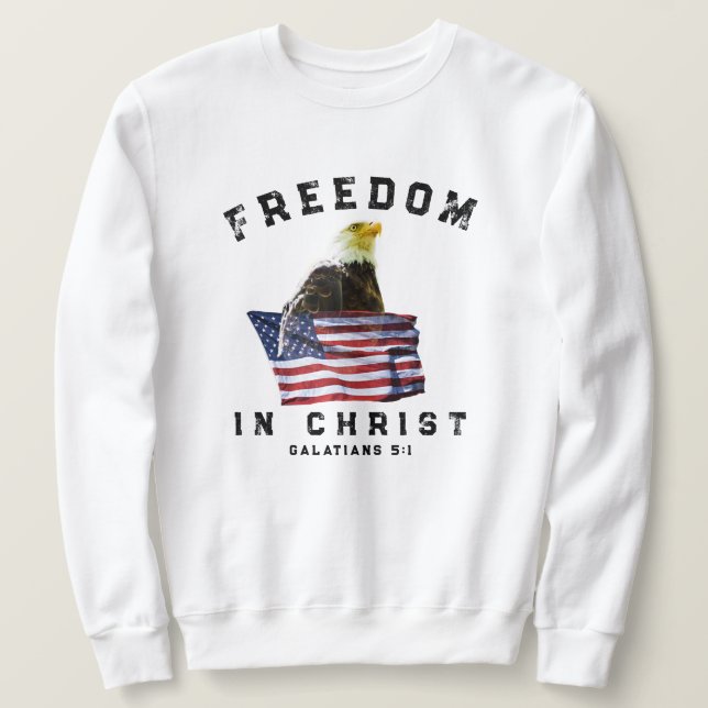 Bald Eagle & American Flag Patriotic Christian Lång Ärmad Tröja (Design framsida)