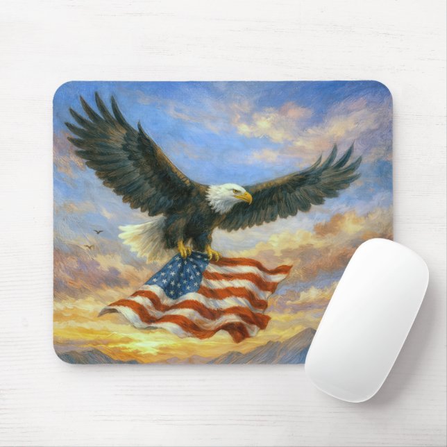 Bald Eagle Flying With American Flag Musmatta (Med mus)