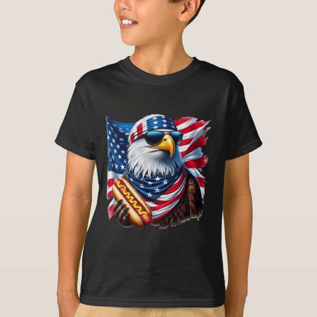 Bald Eagle Hotdog Funny American Patriotic 4th Of  T Shirt (Framsida)
