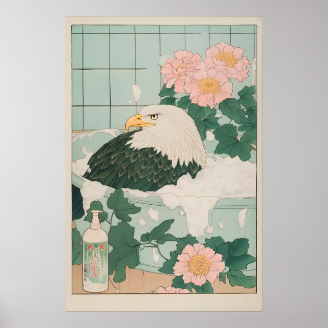 Bald Eagle in Bathtub Print Ukiyo-e Japanese Poster (Framsidan)