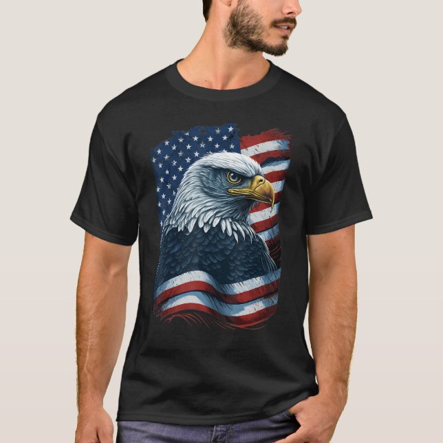 Bald Eagle Proud Patriotic American US Flag 4th Of T Shirt (Framsida)