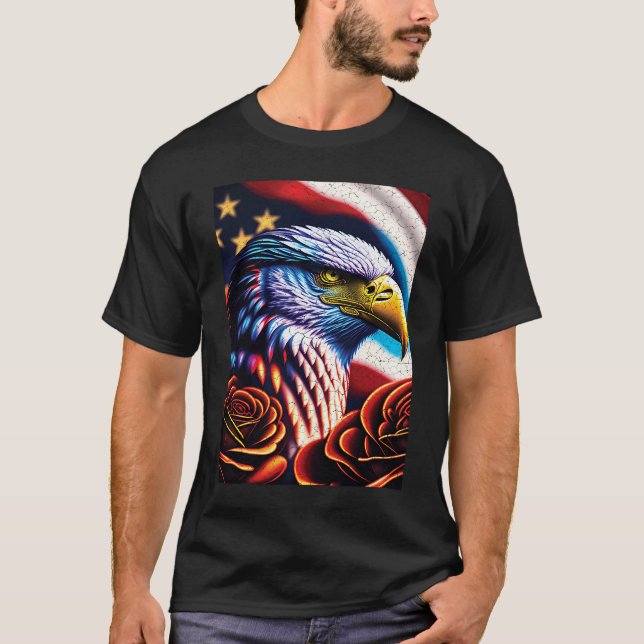 Bald Eagle Rose Patriotic 4th of July USA American T Shirt (Framsida)