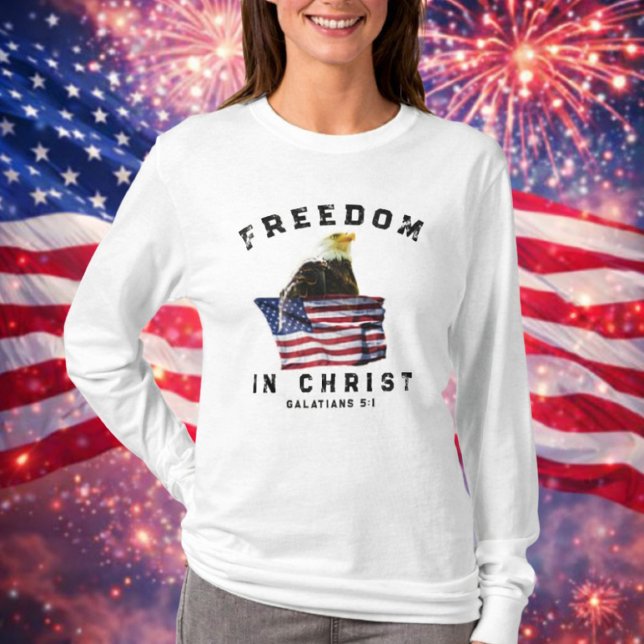 Bald Eagle & USA Flag Patriotic Christian Sweater T Shirt (Freedom in Christ Patriotic Sweatshirt for Christian Women)