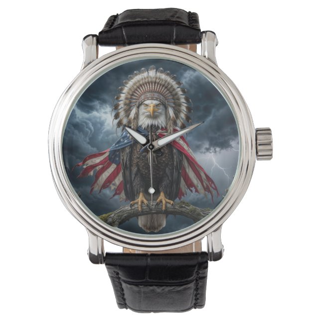 Bald Eagle Wearing an American Flag Cape Armbandsur (Framsida)