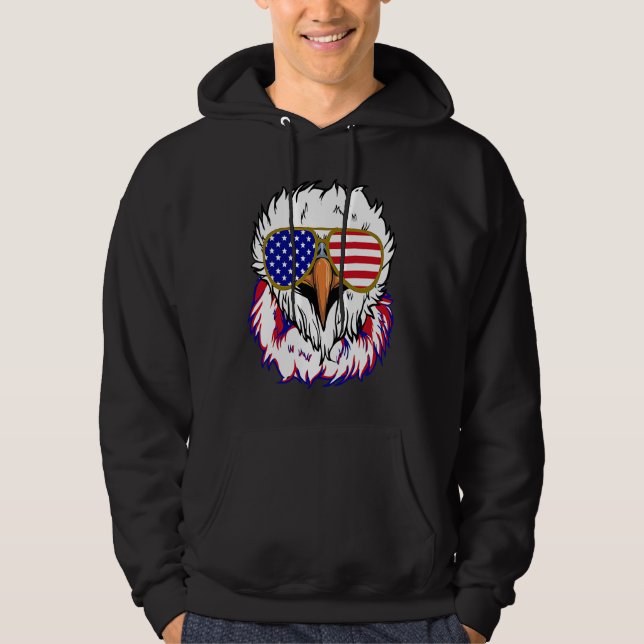 Bald Eagle with Mullet 4th of July American Flag Hoodie (Framsida)