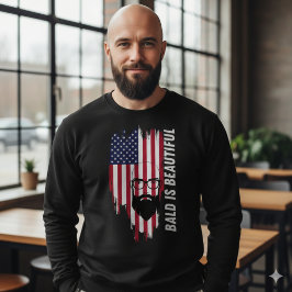 Bald Is Beautiful Amerikansk Flagga T-Shirt Lång Ärmad Tröja
