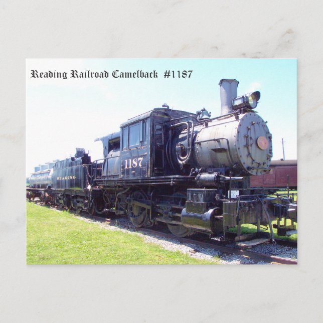 Baldwin Byggt Reading Railroad Camelback #1187 Vykort (Framsida)
