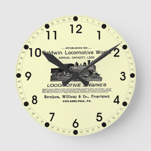 Baldwin Locomotive Works 1895 Wall Clock Rund Klocka (Framsida)
