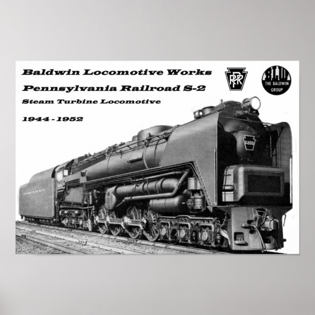 Baldwin Locomotive Works S-2 PRR ångturbin Poster (Framsidan)