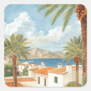 Baleariska öarna Vintage fransk resa Fyrkantigt Klistermärke