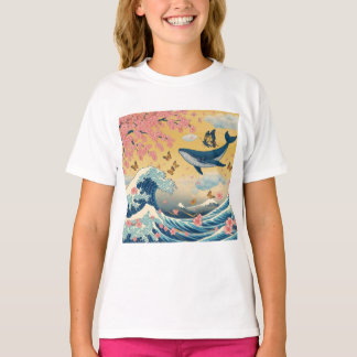 Baleia Celestial entre Cerejeiras – Arte IA T Shirt