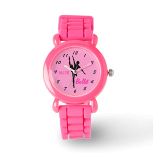 BalettdansörSilhouette på rosa beställnings- Armbandsur