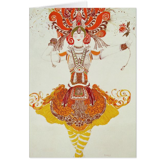 Balettdräkt för "Firebirden", vid Stravinsky Hälsningskort (Framsidan)