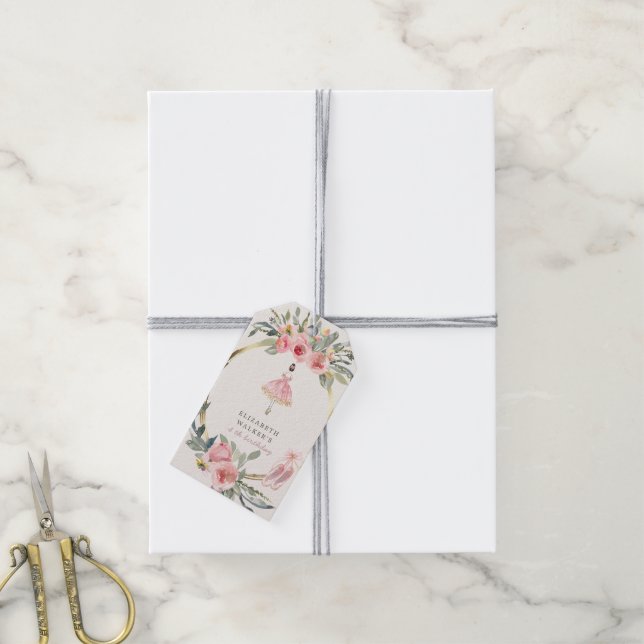 balettprinsessa blommande rosa födelsedagsfest presentetikett (Med Snöre)