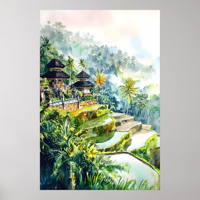 Bali akvarellaffisch Bali Resemålning Bali Vägg Poster (Framsidan)