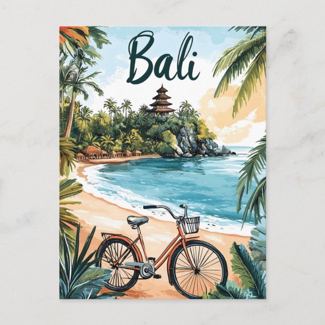 Bali Beach med cykel - Tropiska resor Vykort (Framsida)