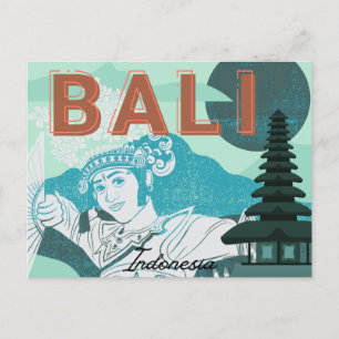 Bali Dancer Grönt Tone Helgdag Postcard Vykort