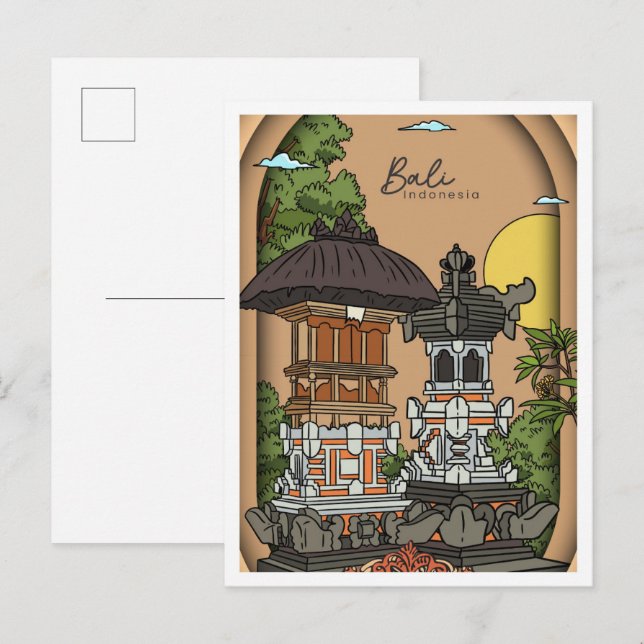 Bali Guds land Indonesien Resa Vykort (Fram/baksida)