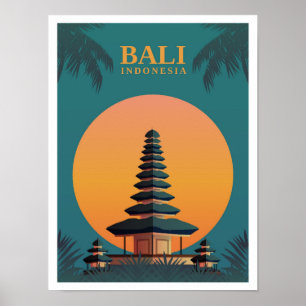 Bali Indonesia Art Vintage resor Illustration Poster