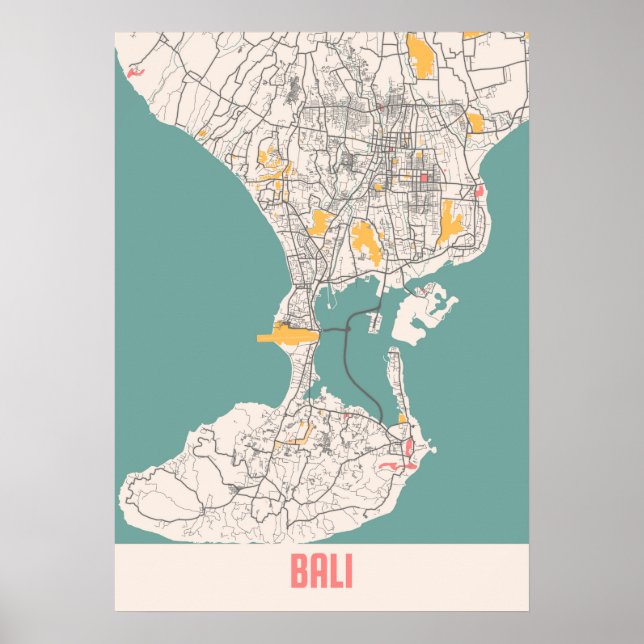 Bali - Indonesia Chalk City Karta Poster (Framsidan)
