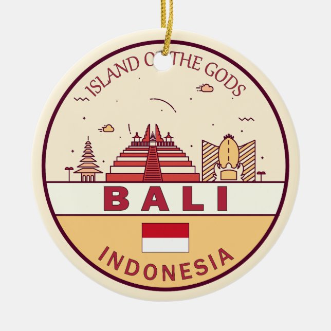 Bali Indonesia City Skyline Emblem Julgransprydnad Keramik (Framsidan)