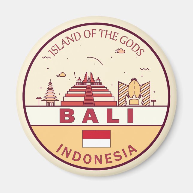 Bali Indonesia City Skyline Emblem Magnet (Framsidan)