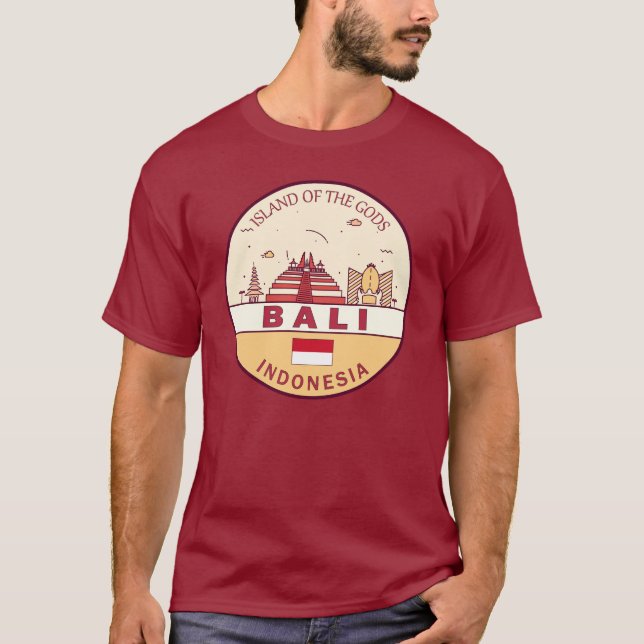 Bali Indonesia City Skyline Emblem T Shirt (Framsida)