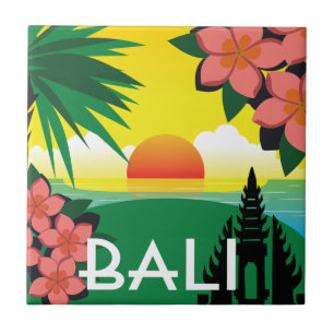 Bali Indonesia Illustration vintage stil Kakelplatta