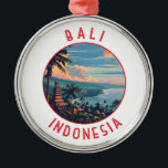Bali Indonesia Retro Distress Circle Julgransprydnad Metall<br><div class="desc">Bali-retrovektorns rörelsemodeller. Bali är en ö i Sydostasien som är känd för sina stränder,  tempel och kultur. Det är också hem för marint liv,  safari parker och konst.</div>