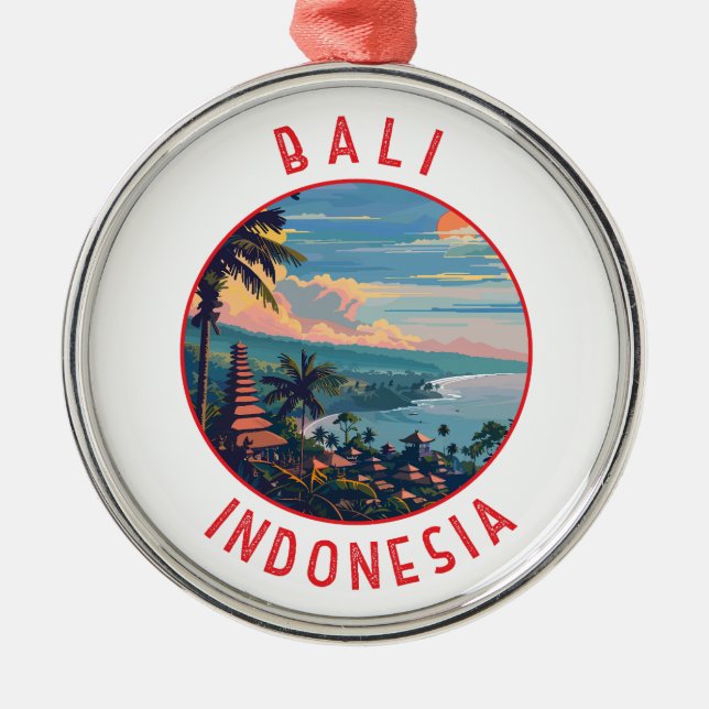 Bali Indonesia Retro Distress Circle Julgransprydnad Metall (Framsidan)